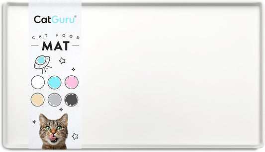 CatGuru Cat Food Mat, Small & Large Pet Feeding Mat, 100% Waterproof Cat Placemat for Food and Water, Silicone Mats for Cats Bowls, Non-Slip Mat for Pet Bowl or Fountain (Small, Marshmallow)