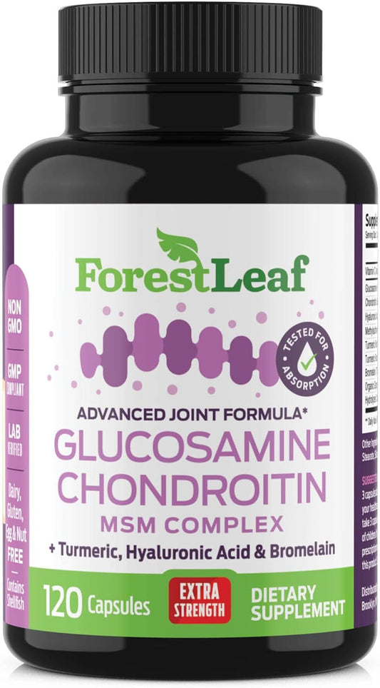Glucosamine Chondroitin MSM Complex Supplement - Triple Strength 1200mg Joint Support Supplement for Women & Men with Turmeric, Hyaluronic Acid and Bromelain for Muscle Flexibility - 120 Caps