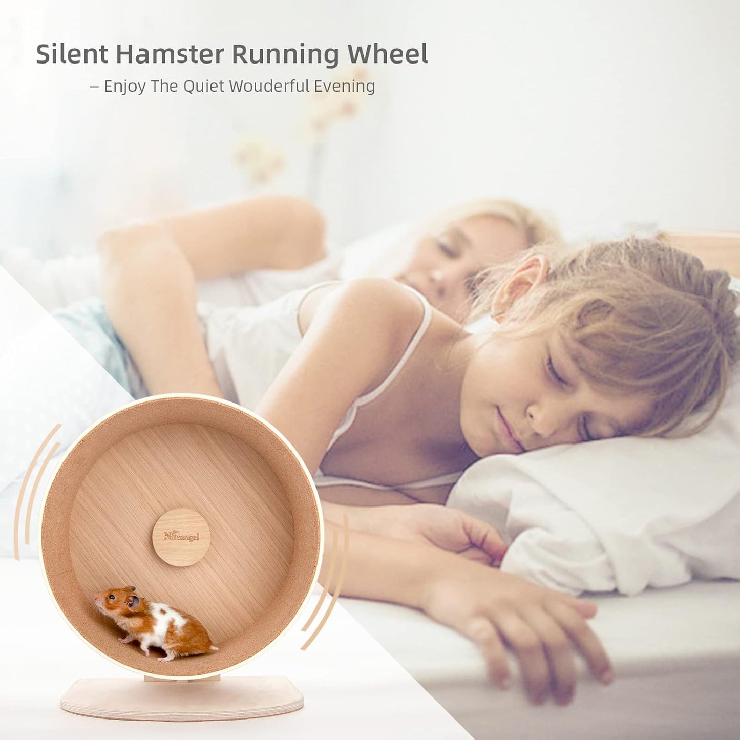 Niteangel Wooden Hamster Exercise Wheel: - Silent Hamster Running Wheel for Hamsters Gerbil Mice and Other Similar-Sized Small Pets (M)