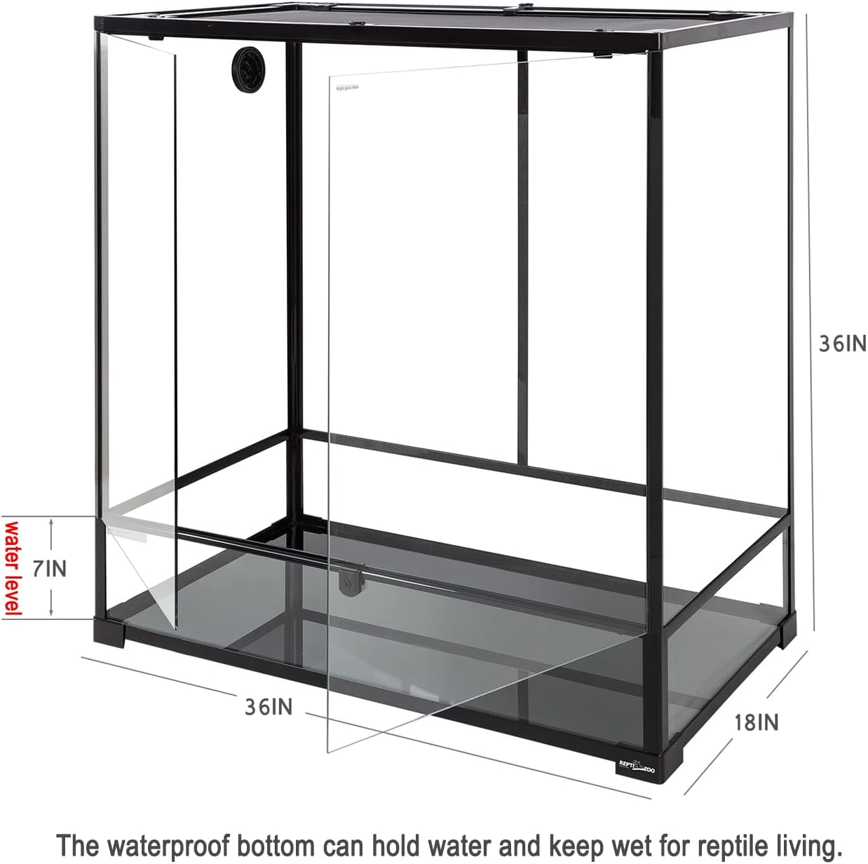 REPTI ZOO Large Reptile Terrarium, Vertical Reptile Tank, Wide & Tall Chameleon Cage with Top Screen Ventilation (36" W X 18" D X 36" H (Glass))