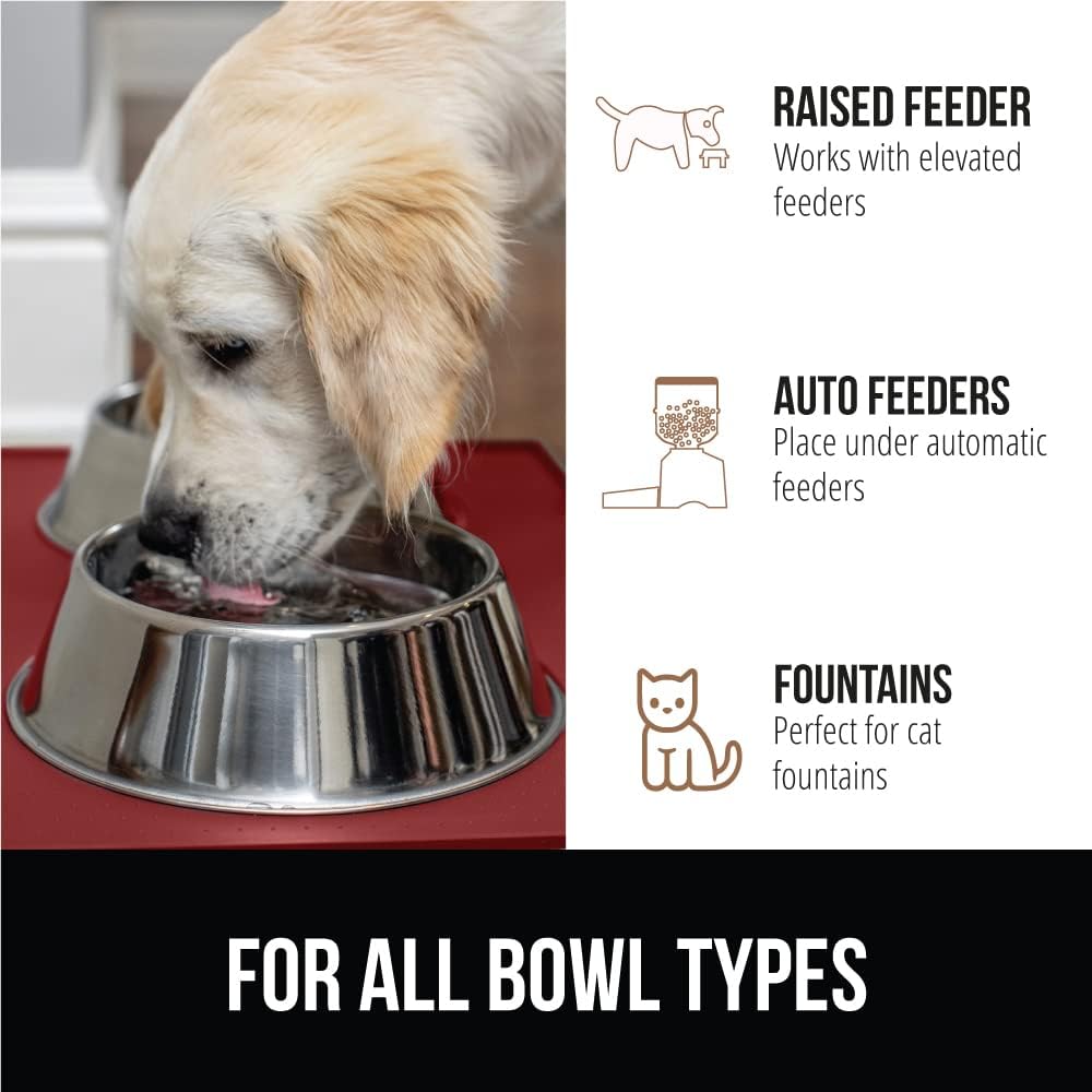 GORILLA GRIP 100% Waterproof Raised Edge BPA Free Silicone Pet Feeding Mat, Dog Cat Food Mats Contain Spills Protects Floors, Placemats for Cats and Dogs Water Bowl, Pets Accessories 32x24 Red