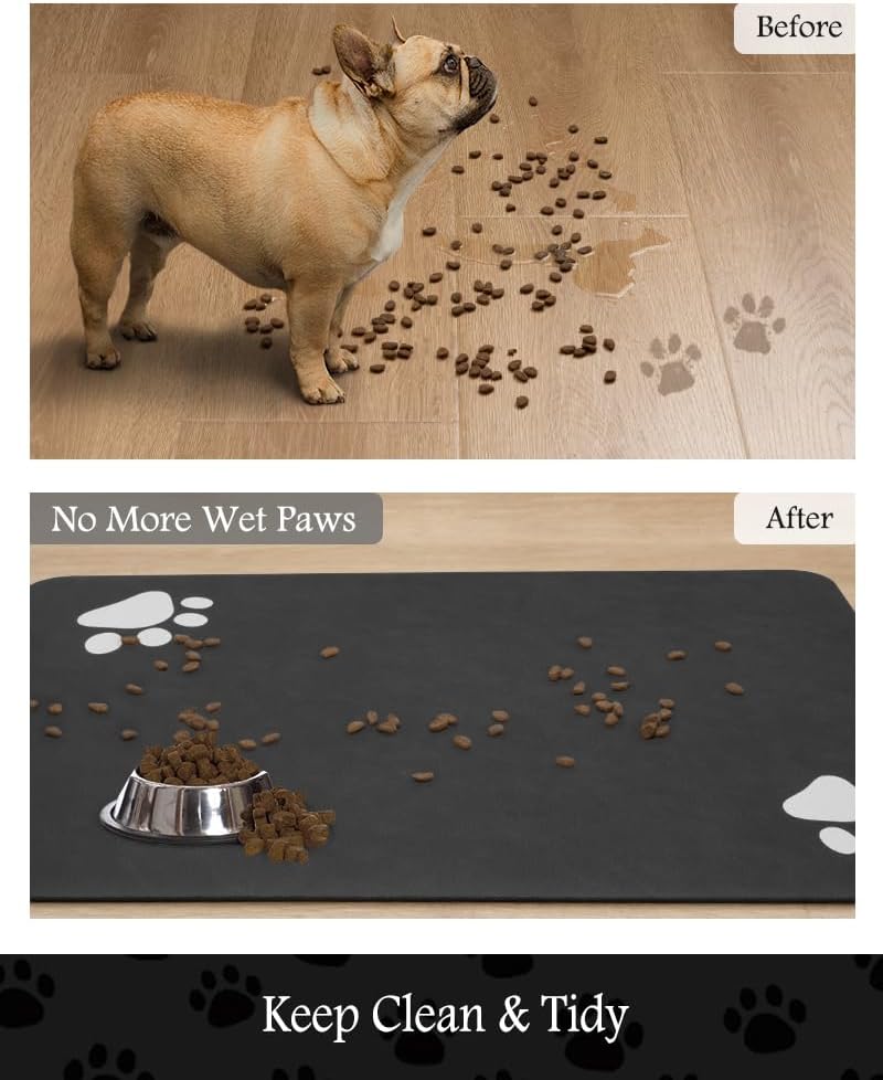 Pet Feeding Mat-Absorbent Dog Mat for Food and Water Bowl-No Stains Quick Dry Water Dispenser Mat-Dog Accessories Pet Supplies-Bowl for Messy Drinkers（Black,16"x24"