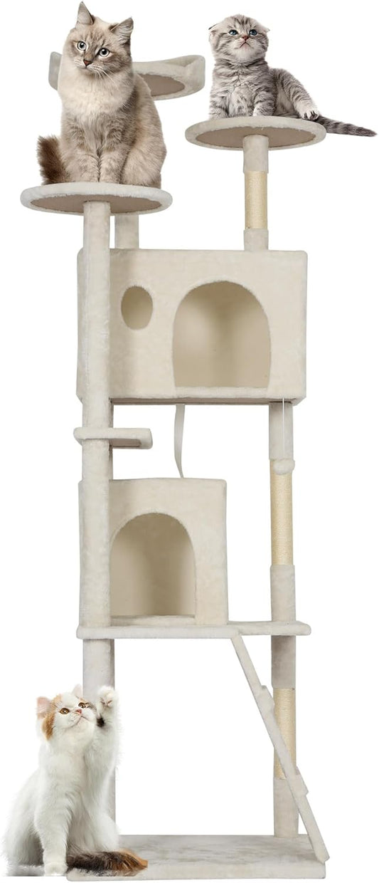FDW Cat Tree Tower 81in Multi-Level Durable Cat Scratching Post & Cozy Fun Jumping Platform Space Saving Condo Pet Play House for Indoor Cats,Beige