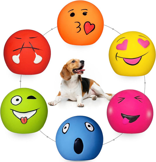 Squeaky Dog Toys for Medium Dogs, Soft Latex Squeaky Dog Balls, Smile Dog Toys 6pcs Round Balls for Small, Medium Breeds