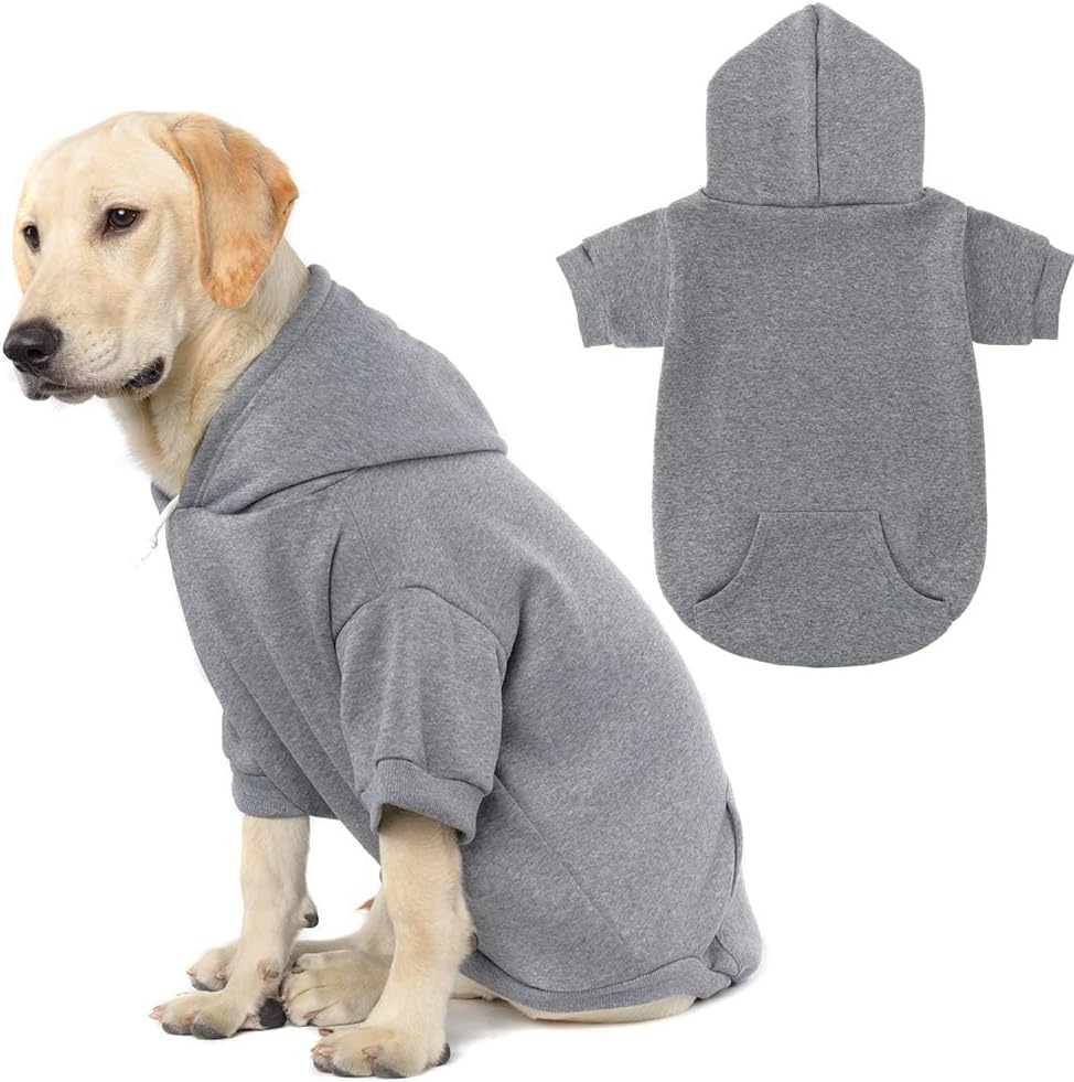 KOOLTAIL Basic Dog Hoodie - Soft and Warm Dog Hoodie Sweater with Leash Hole and Pocket, Dog Winter Coat, Cold Weather Clothes Sweatshirt for Small Medium Large Dogs Puppy Cat Boys Girls Grey L