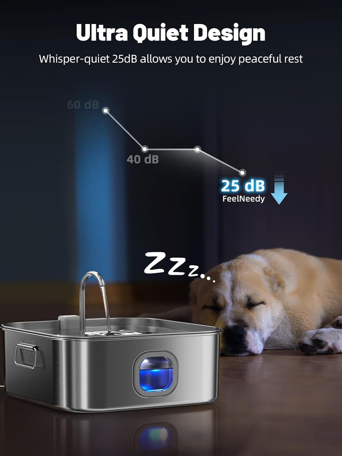 Dog Water Fountain Stainless Steel, 410oz/3.2Gal/12L Large Pet Water Fountain for Large Dog, Dog Water Bowl Dispenser with Water Level Window & LED Indicator, Super Quiet, with 6 Packs Filters