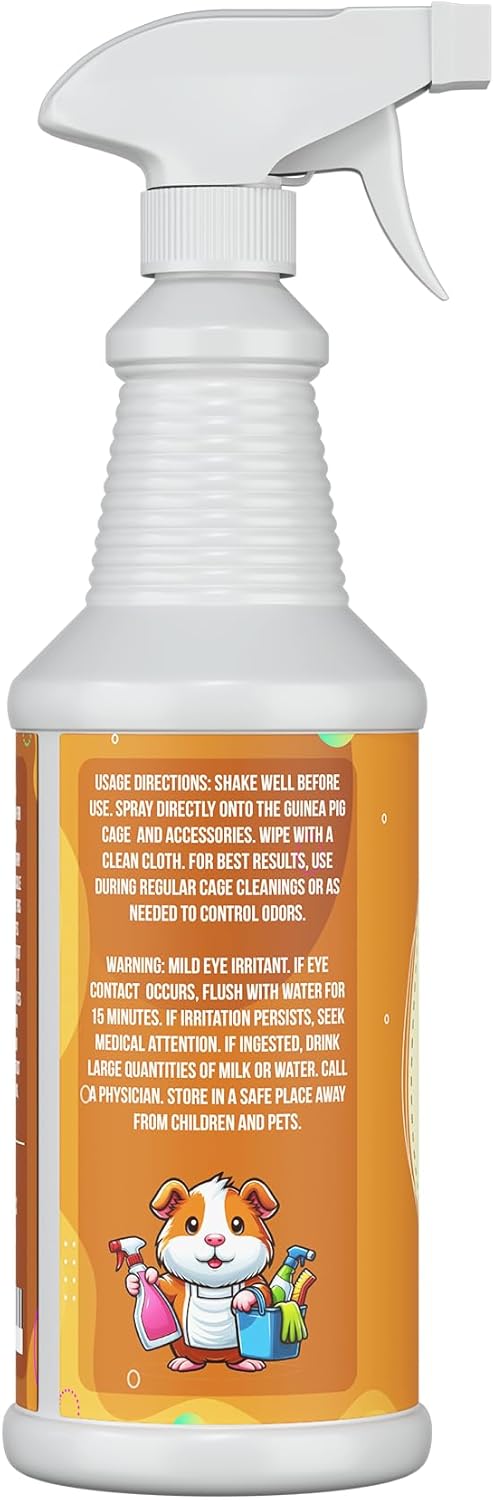 32oz Guinea Pig Cage Cleaner & Deodorizer Spray - Safe & Effective Odor Eliminator for Small Animal Cages - Non-Toxic & Pet Safe Friendly Formula - Made in the USA