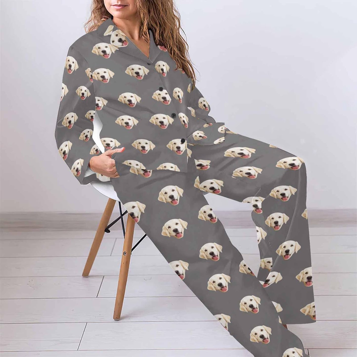 MyPupSocks Custom Face Pajamas for Women Set, Personalized Photo Long Sleepwear XS-XXL
