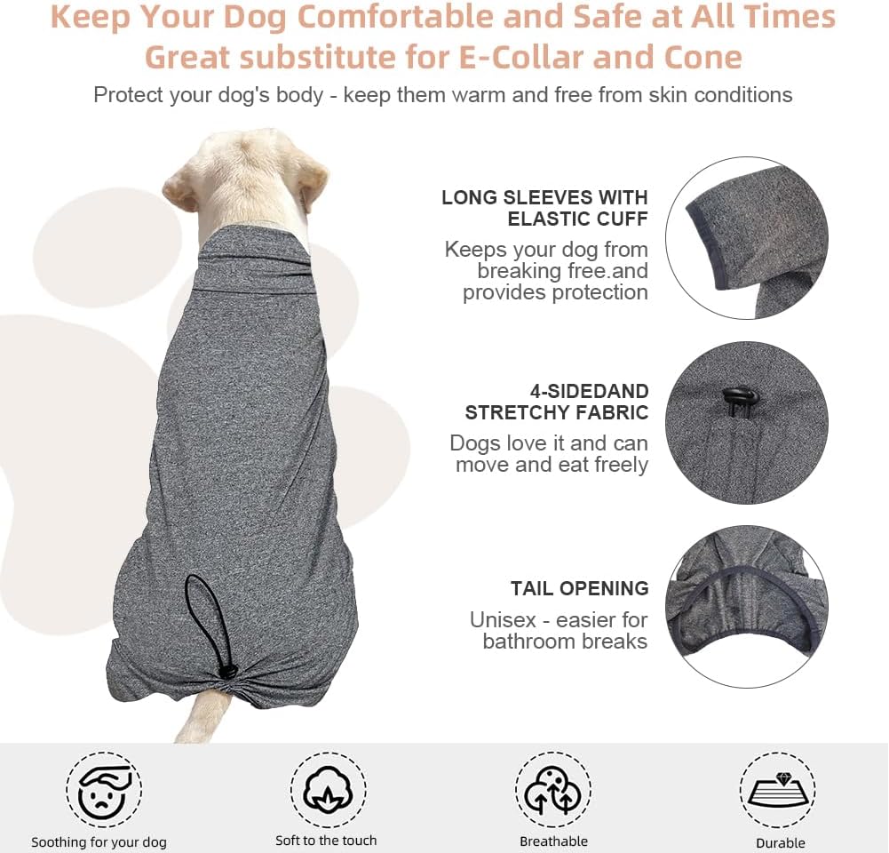 Dog Pyjamas PJS Sweater Clothes and Home Clothing Suitable for Medium to Large Breeds of Dogs, Dog Neutering Suits, Extra-Large Stretch Fabric, Four-Legged Clothes (Thin Forid Gray, 3XL)