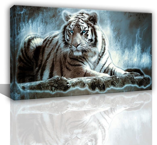 Yxbhhym Large Animals Canvas Wall Art Tiger Wall Picture Animals Prints Poster Painting White Tiger Artwork for wall Bedroom Living Room Décor Home Decorations Office Wall Decor Framed -24x48inches