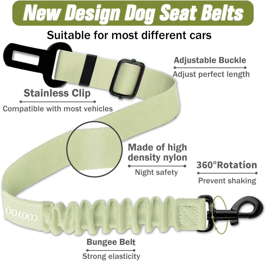COOYOO Dog Seat Belt,3 Piece Set Retractable Dog Car Adjustable Seatbelts for Vehicle Nylon Pet Safety Heavy Duty & Elastic & Durable Car Harness for Dogs