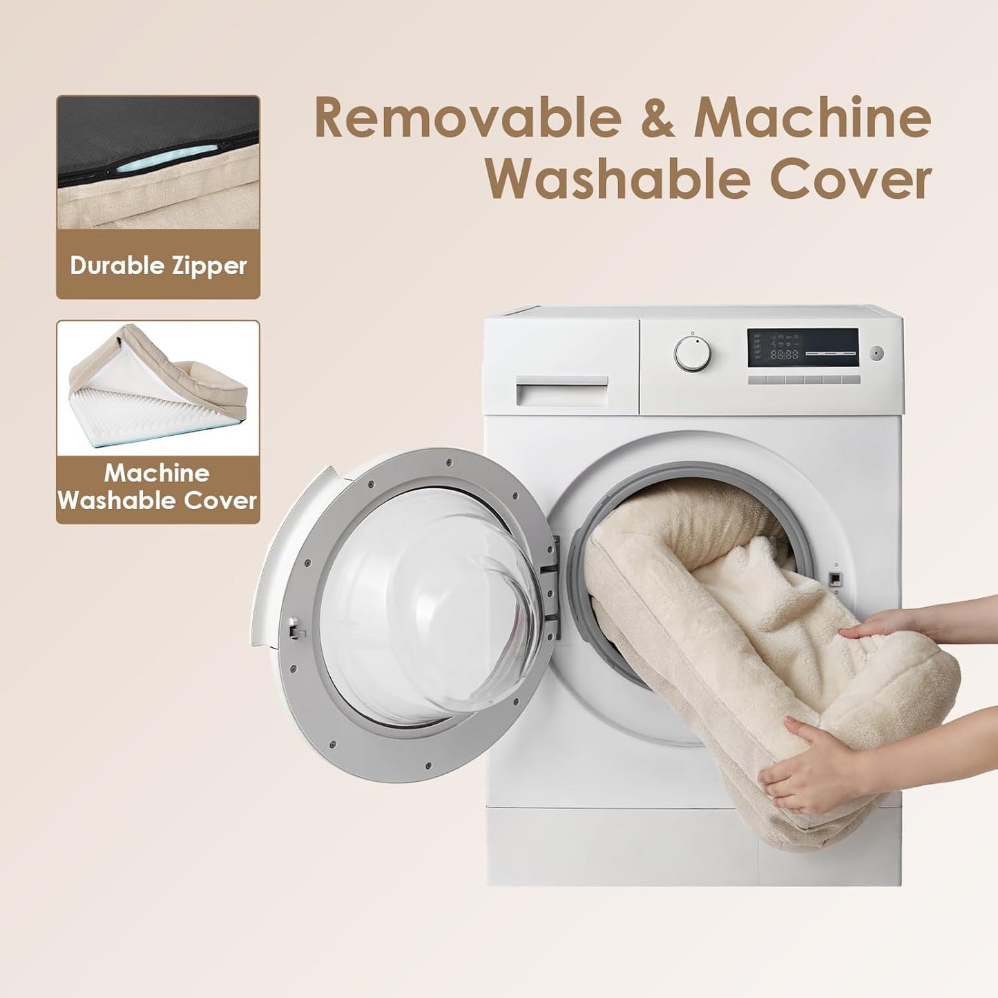 EHEYCIGA Memory Foam XXL Dog Bed for XLarge Sized, Extra Large Orthopedic Dog Sofa with Sides and Waterproof Liner, Washable Bolster Pet Couch with Removable Cover, 52x41x8 Inch, Beige