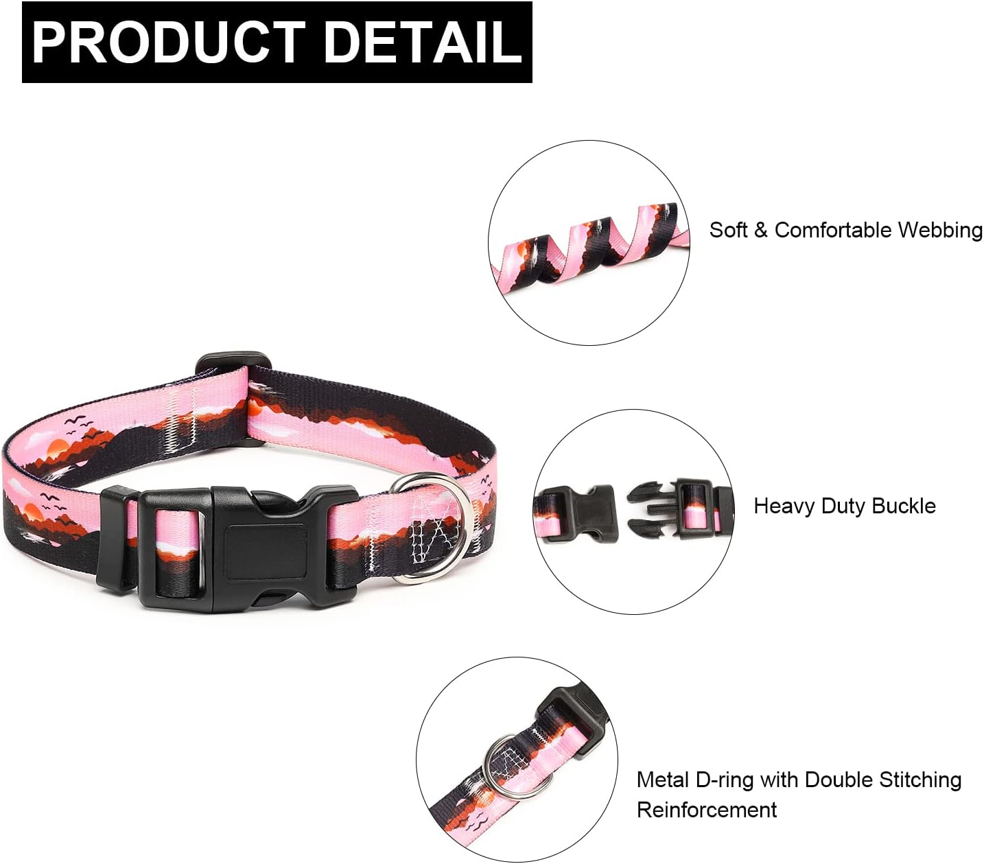 Mercano Adjustable Dog Collar - Special Design Patterns, Soft Nylon Comfortable Durable Pet Collar for Small Medium Large Dogs (XS, Sunset)