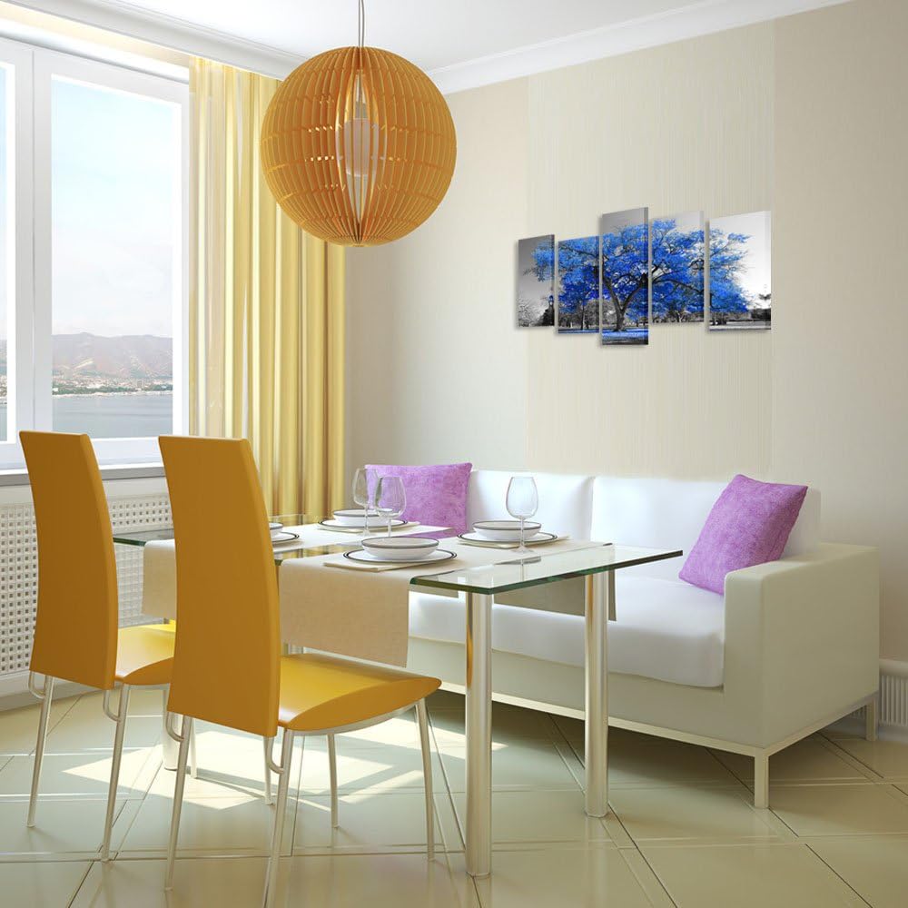 KREATIVE ARTS Canvas Print Wall Art Painting Contemporary Blue Tree In Black And White Style Fall Landscape Picture Modern Giclee Stretched And Framed Artwork