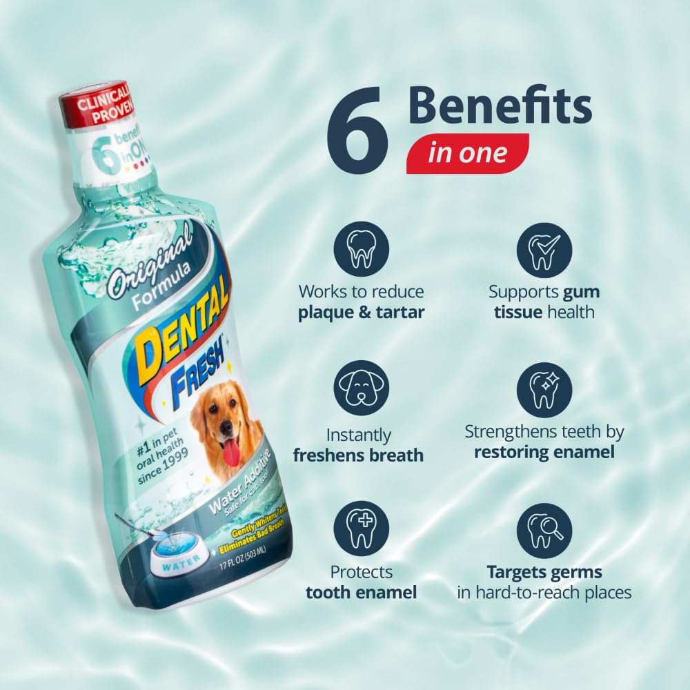 Dental Fresh Water Additive for Dogs, Original Formula, 32oz – Dog Breath Freshener and Dog Teeth Cleaning for Dog Dental Care– Add to Water