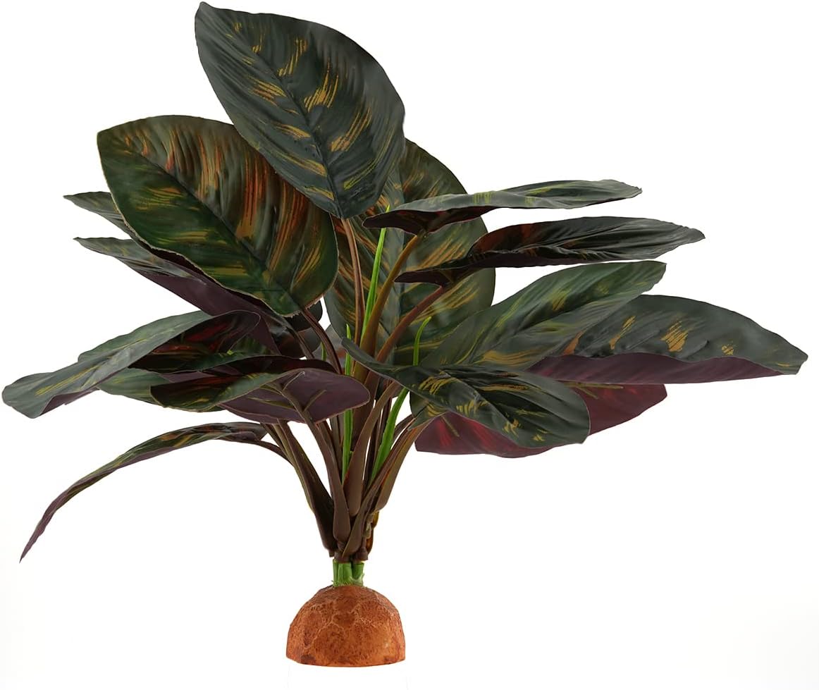 Reptile Terrarium Decor Plants, Bearded Dragon Tank Accessories fit Crested Gecko Leopard Lizard Chameleon Ball Python Snake Frog - Purple Fake Prayer Peacock Plants