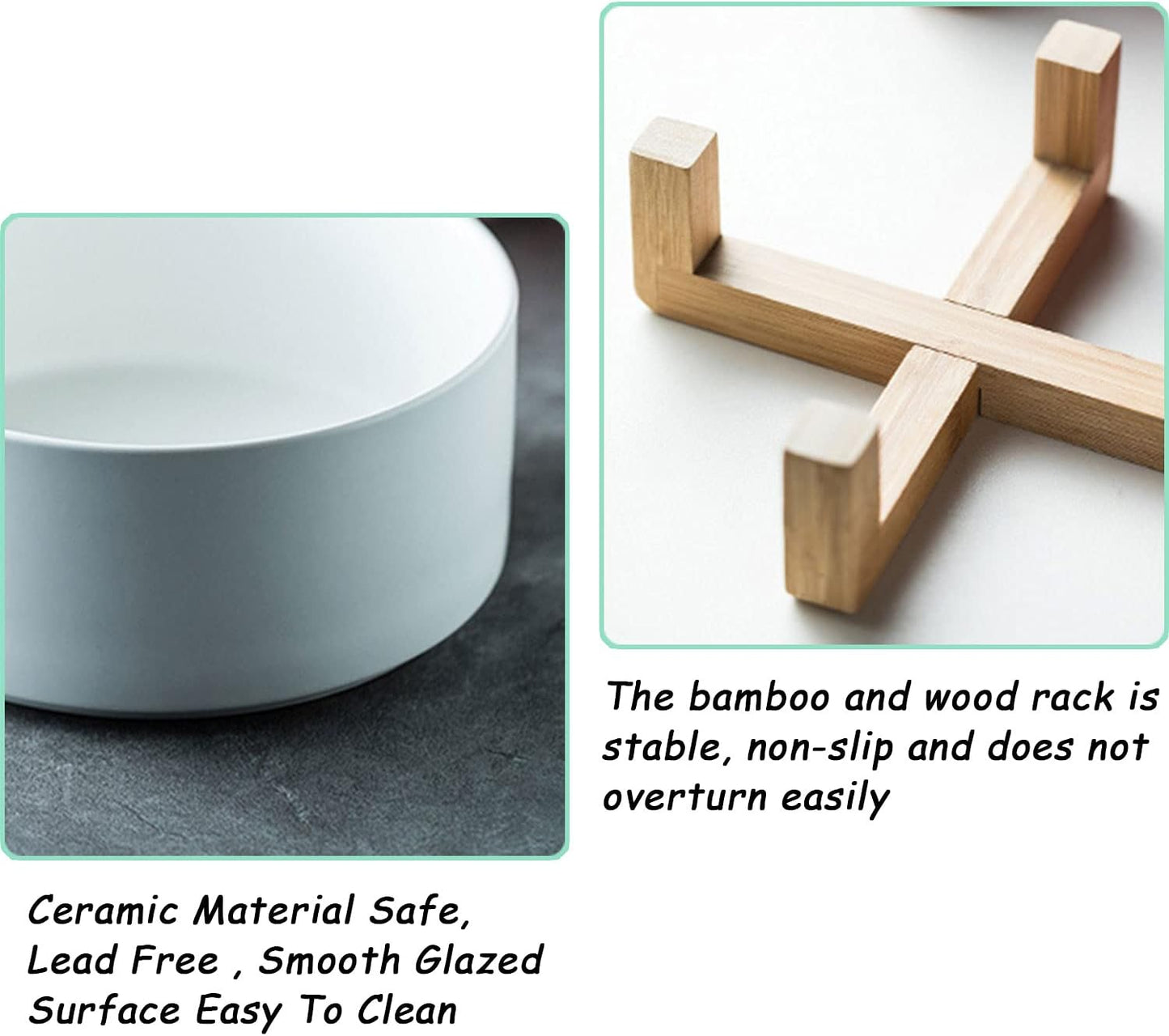 Petygooing White Ceramic Cat Dog Bowl Set with Stand,Small Dog Bowls,Pet Food and Water Dish, Anti Slip Set of 2 Cat Bowls Pet Food Bowl- Pet Dish Small Size Pet (13.5OZ/5.1 in)