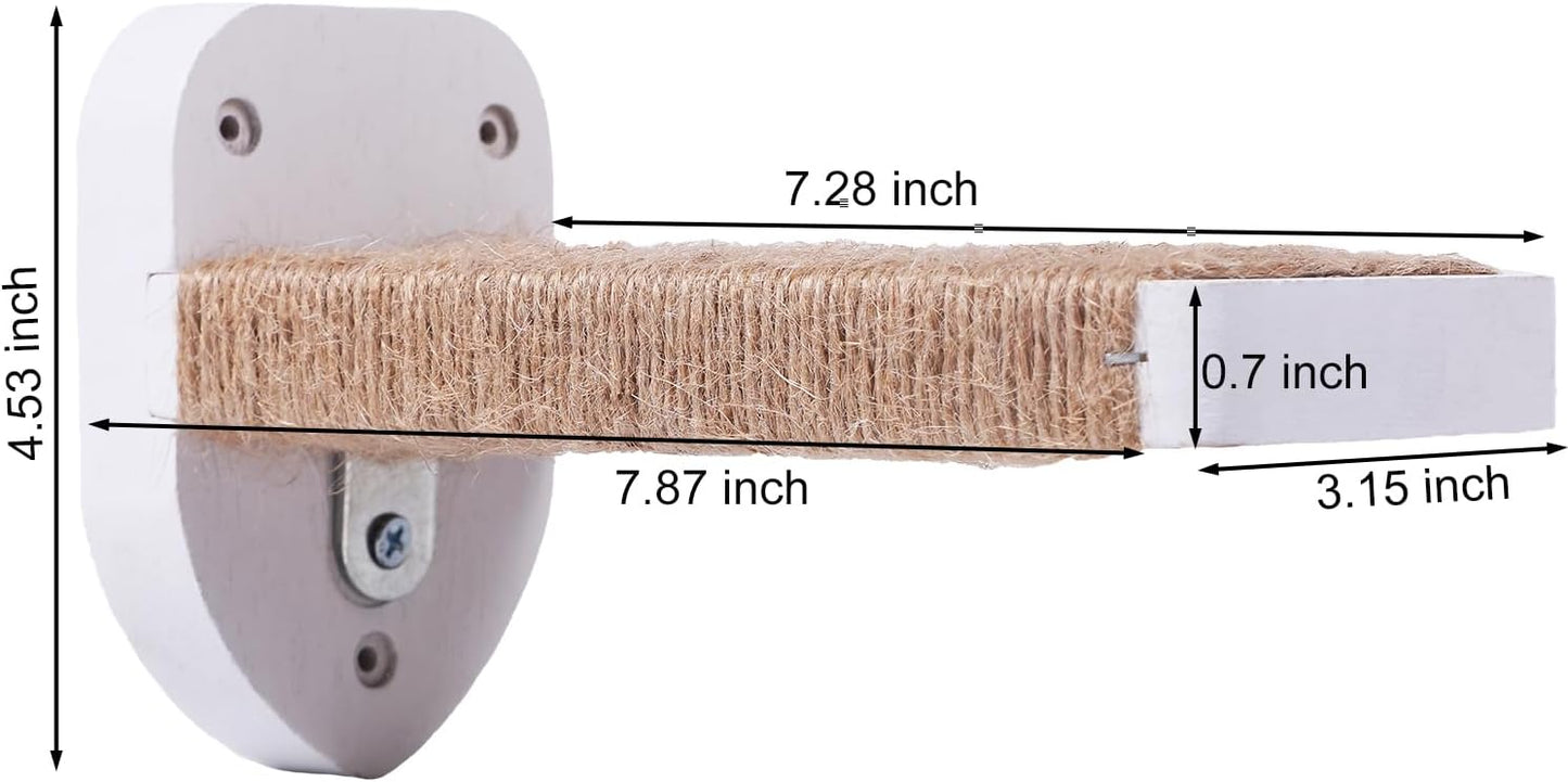 3-in-1 Cat Wall Steps with Hemp Rope, Solid Wood Cat Ladder for Climbing and Playing (Large-White)