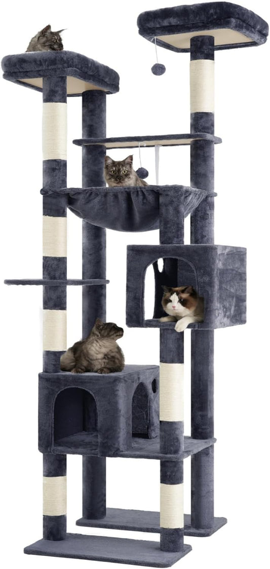Hey-brother Tall Cat Tree Tower, Heavy Duty Scratching Posts with Large Platforms, Cozy Condos, Big Hammock, Toy Balls, Multi-Level Furniture for Indoor Adult Cats, 80.7 Inches, Smoky Gray MPJ039G