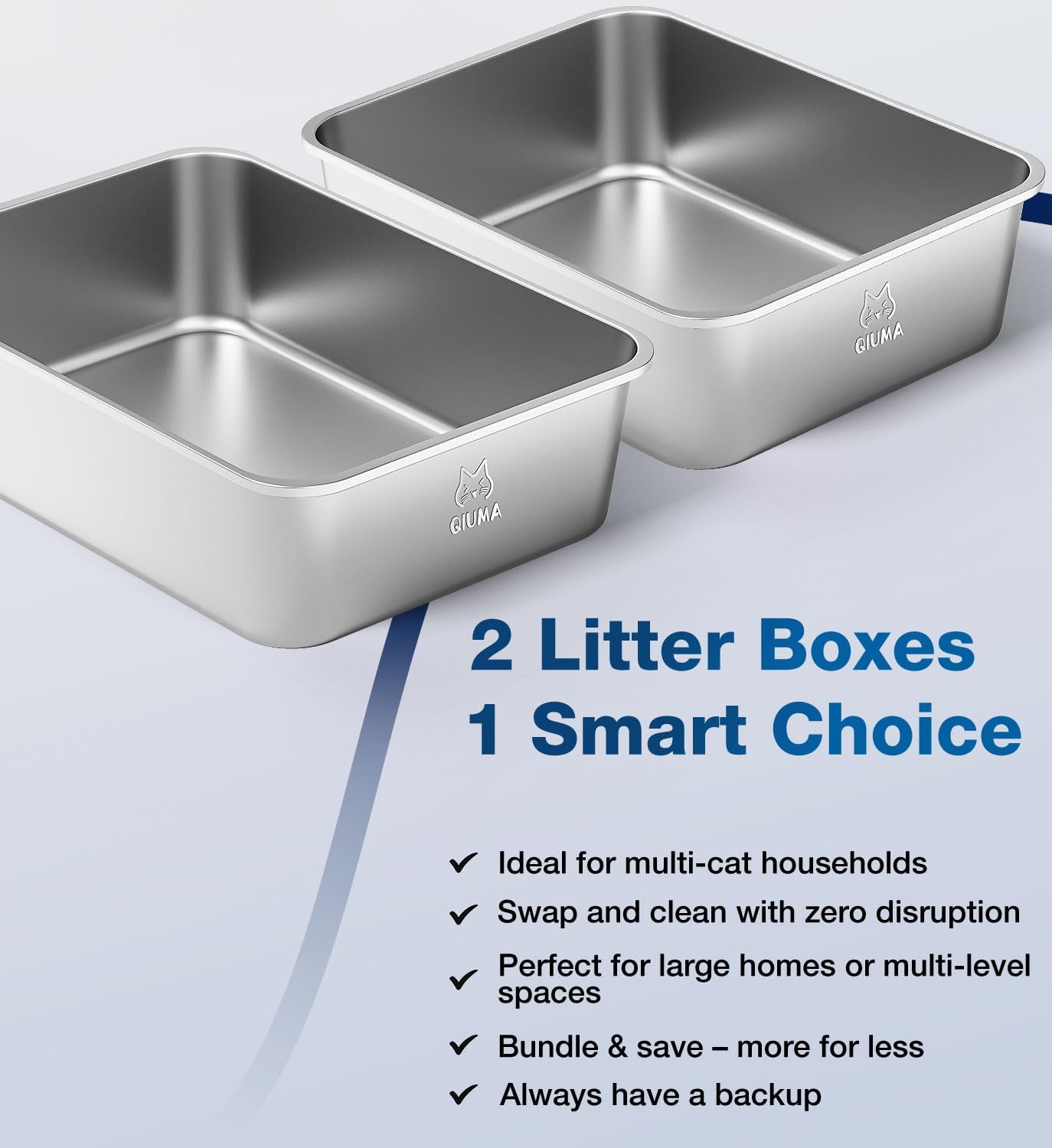 2 Pack Stainless Steel Cat Litter Box, 19.5" L×13.6" W×5.9" H, Metal Kitty Litter Box with High Sided for Big and Small Catss, Non-Stick, Easy to Clean, Odor-Free