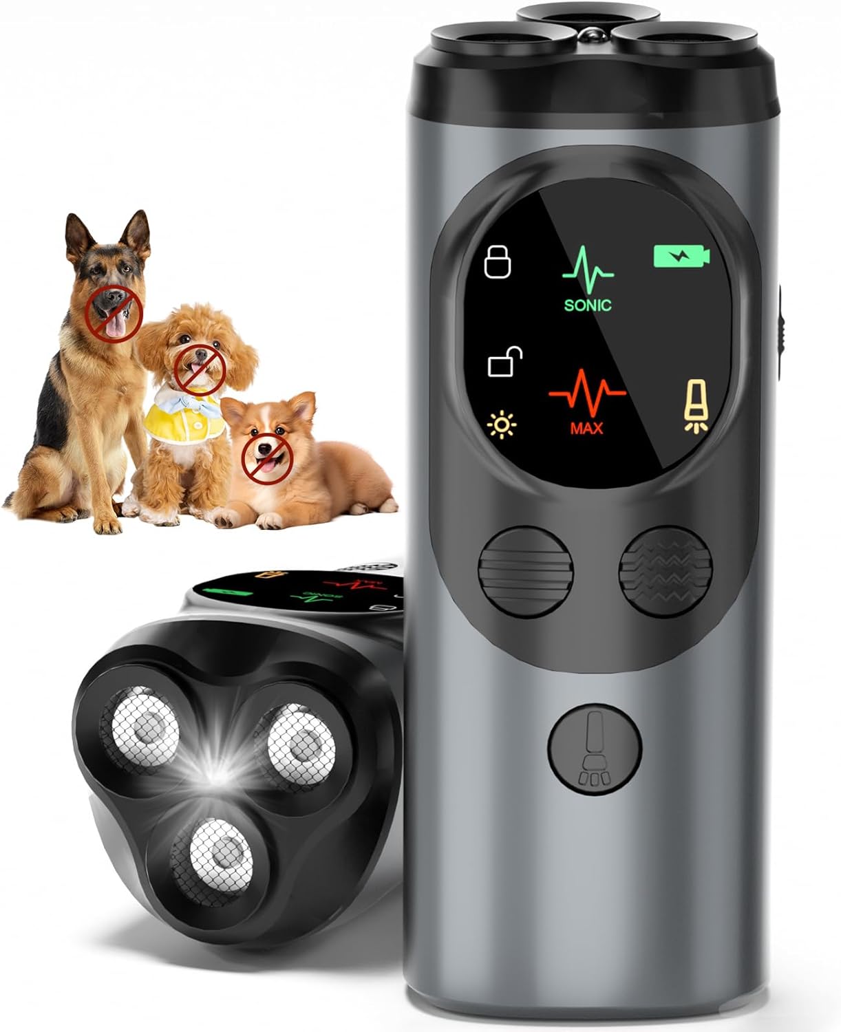 Dog Sonic Bark Deterrents Devices for Own or Neighbor's Dog, 3X Ultrasonic Anti Barking Device for Dogs Bark Deterrent Safe & Effective Stop Dog Barking Device with LED Flashlight Dogs Training Tools