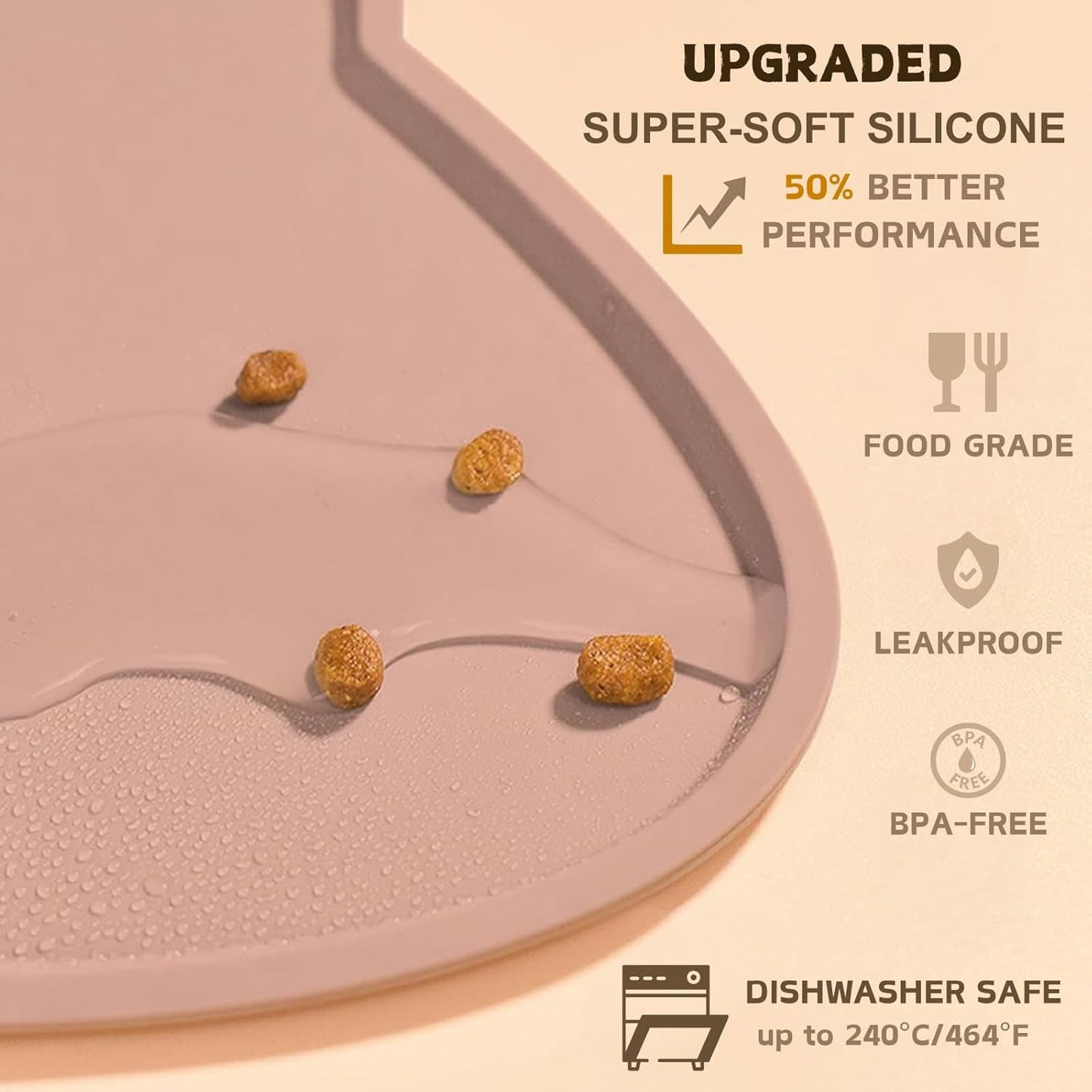 Cat Food Mat, Silicone Pet Feeding Mat for Floor Non-Slip Waterproof Dog Water Bowl Tray Cushion (17" x 10", Tea Rose)