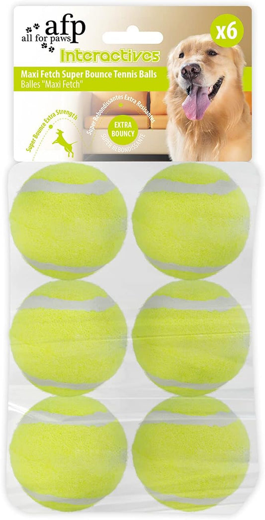 ALL FOR PAWS Interactive Super Bounce Tennis Balls Dog Toy, Pet Safe Toys for Exercise and Training, 2.5 Inch Diameter (6 Pack)