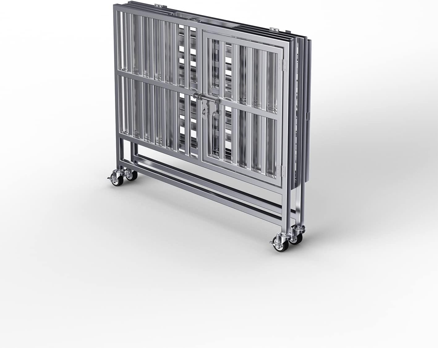 Collapsible Stainless Steel Dog Crate, 30" 37" 42" 48" Sizes, Lockable Wheel, with Tray, Stackable, Heavy Duty, Divider, Indoor and Outdoor （30in Size is Suitable for Small Pets only）