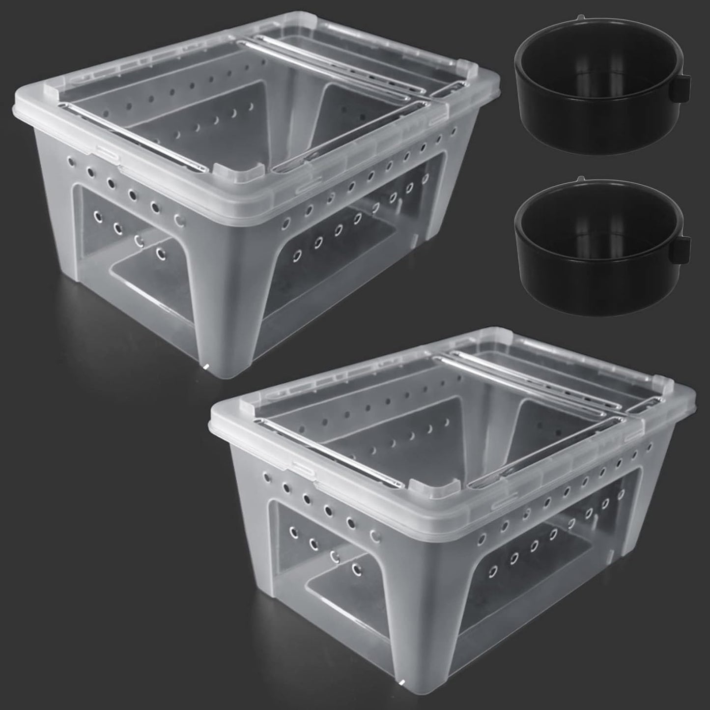 2 PCS Reptile Feeding Box Lizard Tarantula Habitat Cage Hatching Container Snake Breeding Box Transparent Portable Plastic Mini Pet Houses for Scorpion Spider Frog