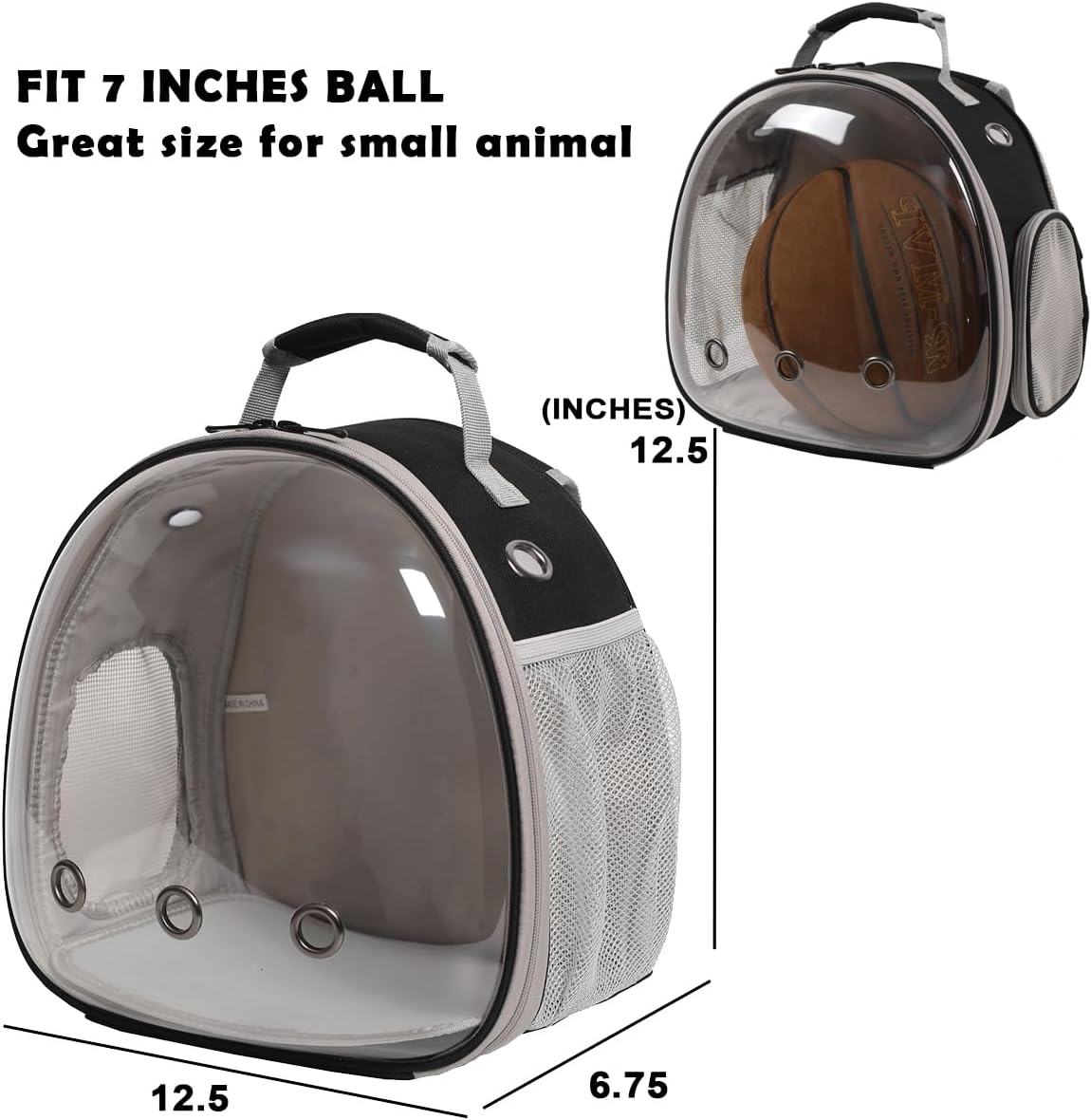 Guinea Pig Backpack Carrier, Bearded Dragon Carrier Backpack with Clear Bubble Window,Small Animal Travel Backpack for Hedgehog Rat Parrot,Rabbit,Sugar Glider,Airline Approved(Black, Backpack)