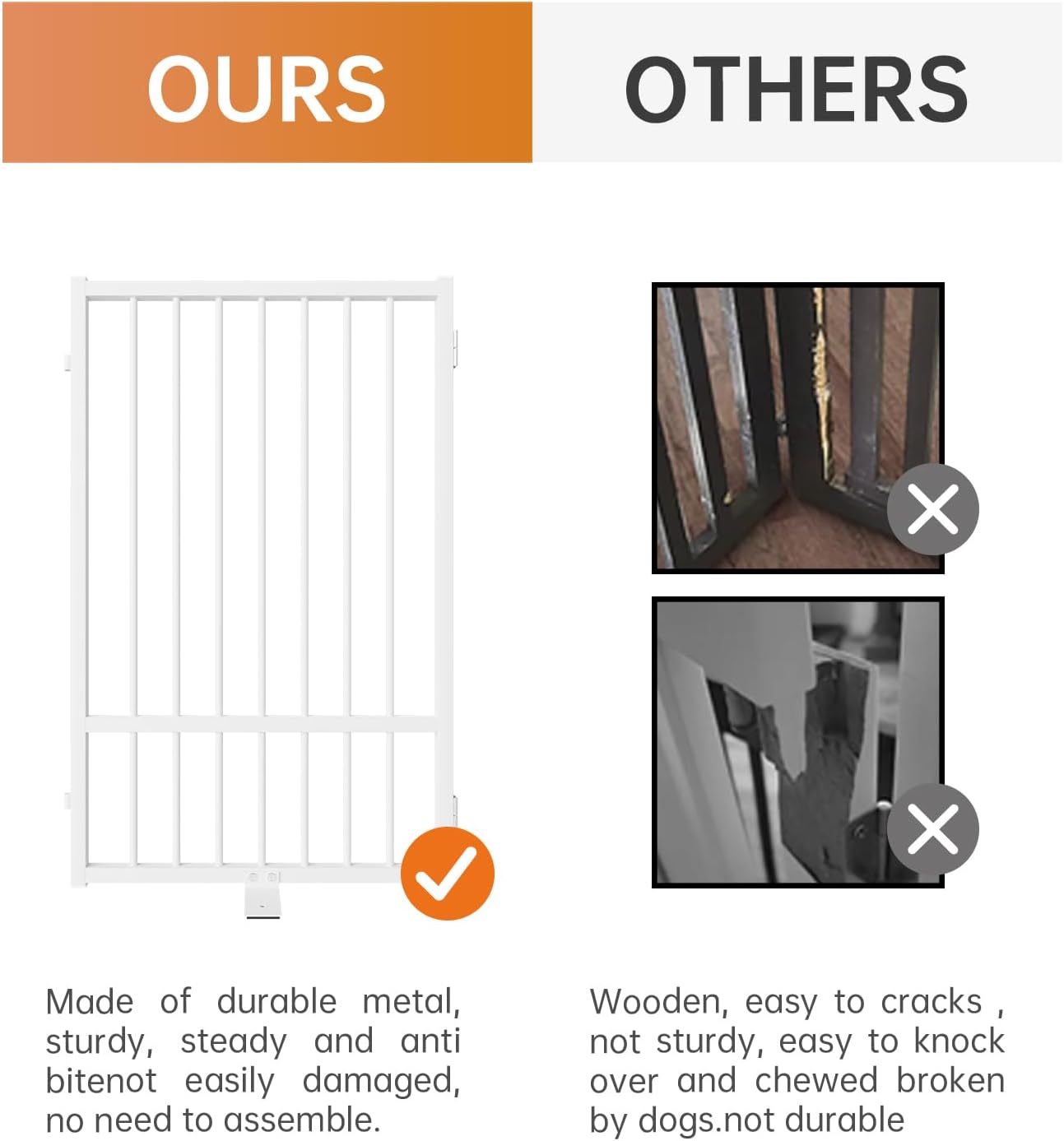 Full Metal Freestanding Dog Gate with Door, 32''Height Foldable Pet Dog Fence for Indoor & Outdoor, 2 Panels Extra Wide Free Standing TallDog Gates for Doorways,House,Stairs,Porch,Deck,Yard