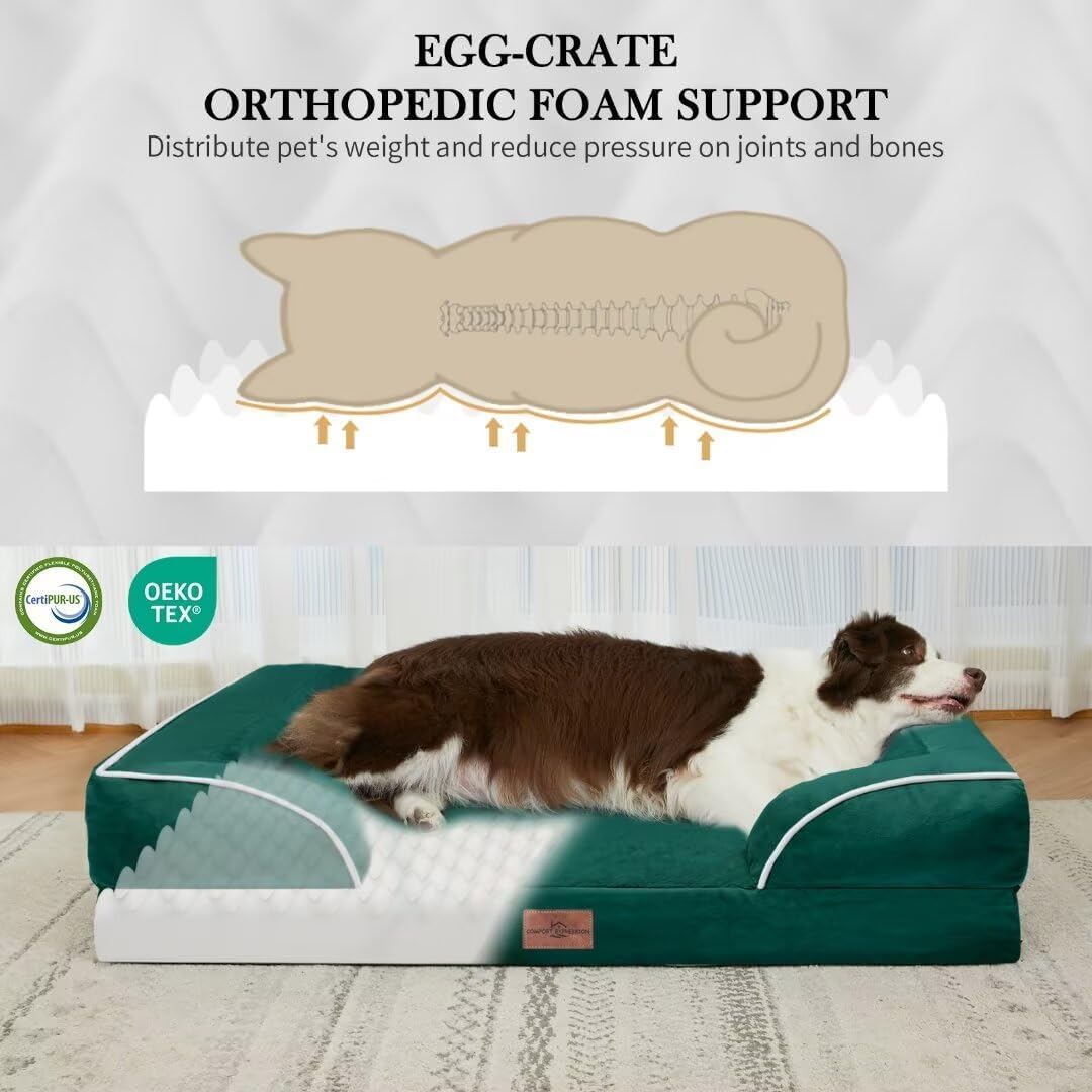 Comfort Expression Orthopedic Dog Bed Waterproof, XXL Dog Beds for Oversized Dogs, Washable Dogs Sofa Bed with Removable Cover & Non-Slip Bottom(XX-Large,Emerald)