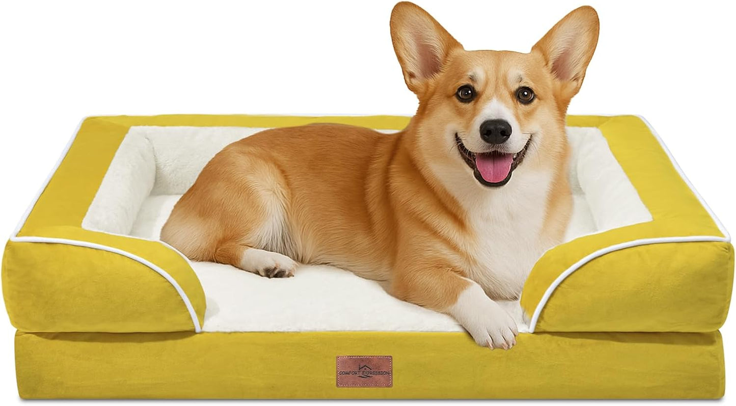 Comfort Expression Medium Dog Beds Waterproof Orthopedic Foam Dog Sofa Beds for Medium Large Dogs Comfy Pet Bed with Washable Removable Cover & Non-Slip Bottom(Medium,Spicy Mustard)