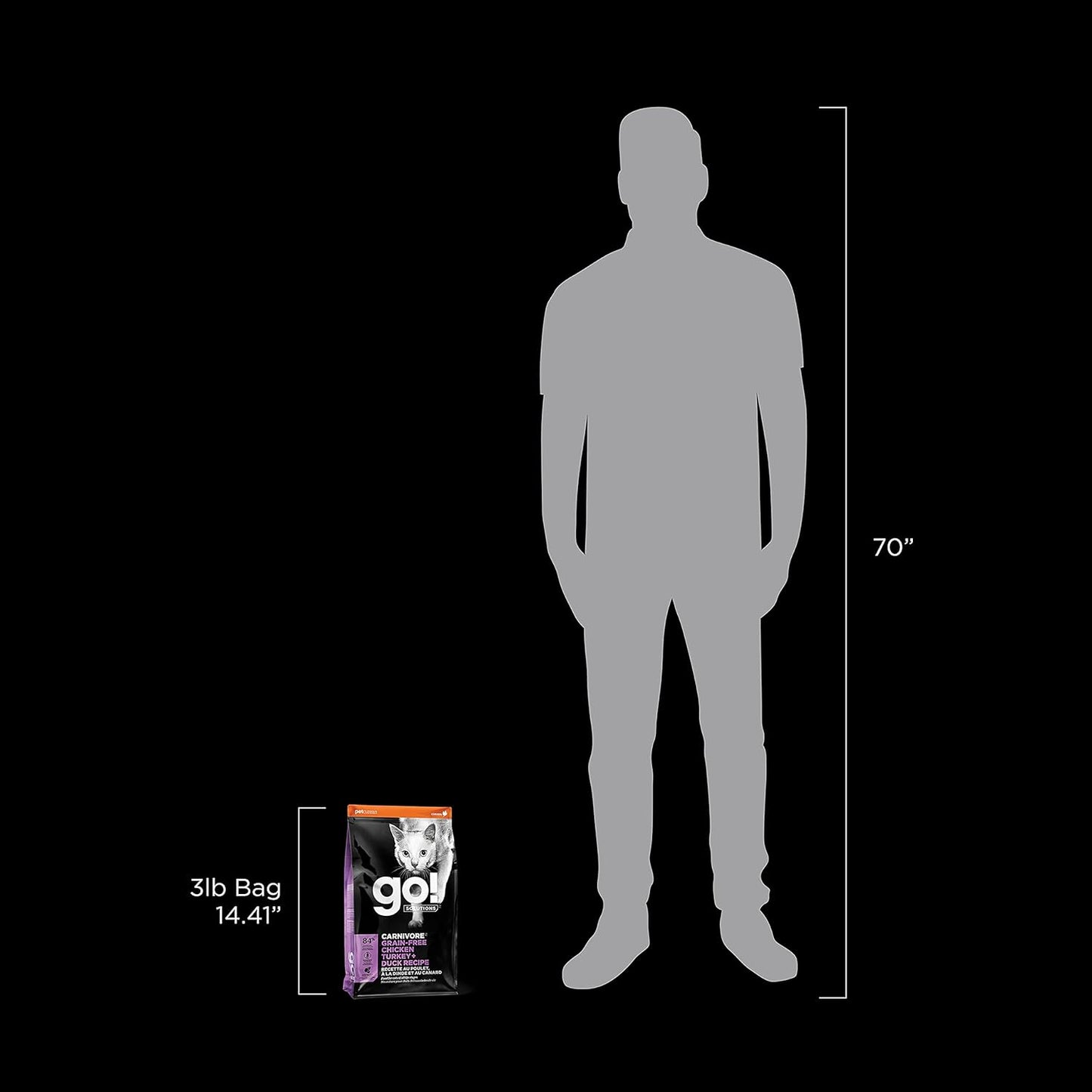 Go! Solutions Carnivore, Grain-Free, Protein Rich Dry Cat Food, Chicken, Turkey and Duck Recipe, 3 lb Bag