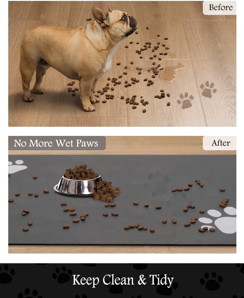 Pet Feeding Mat-Absorbent Dog Mat for Food and Water Bowl-No Stains Quick Dry Dispenser Mat-Dog Accessories Pet Supplies-Bowl for Messy Drinkers（Darkgrey,16"x24"