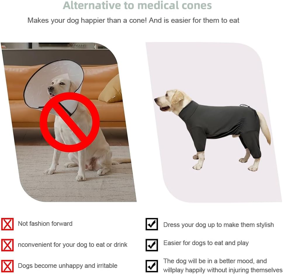 Dog Pyjamas PJS Sweater Clothes and Home Clothing Suitable for Large to Giant Breeds of Dogs, Dog Surgery Recovery Suit, Extra-Large Stretch Fabric, Four-Legged Clothes (Thin Dark Gray, 6XL)