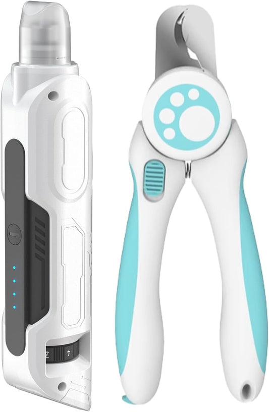 PAPIFEED High Torque Dog Nail Grinder Quiet - 6-Speed Adjustable Dog Nail Trimmers with 2 LED Lights & Dust-Proof Cover, Powerful Motor for Large/Medium/Small Dogs & Cats, Rechargeable - White Kit