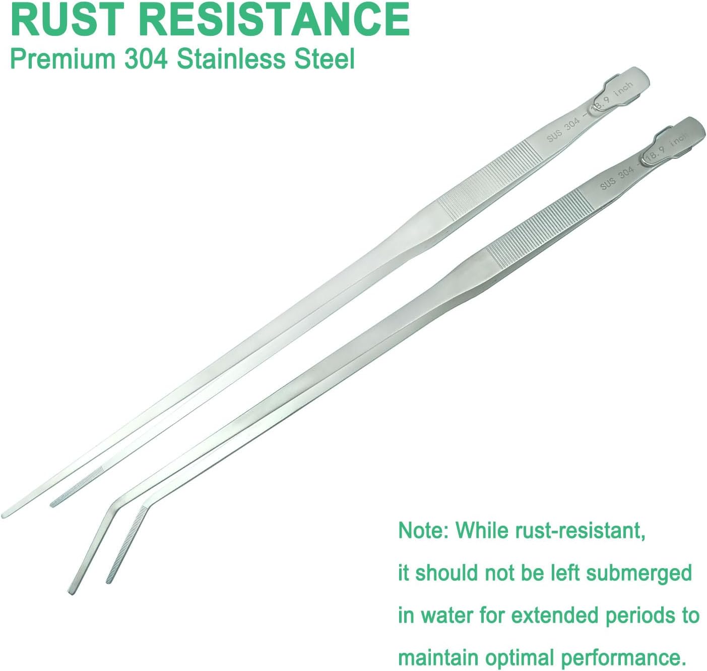 2pcs 18.9 inch Aquarium Tweezers with Hanger, 2025 New Extra Long Feeding Tongs, Stainless Steel Large Aquascape Tools for Fish Tank, Terrarium，Aquascaping, Reptile Snake (Curved & Straight)