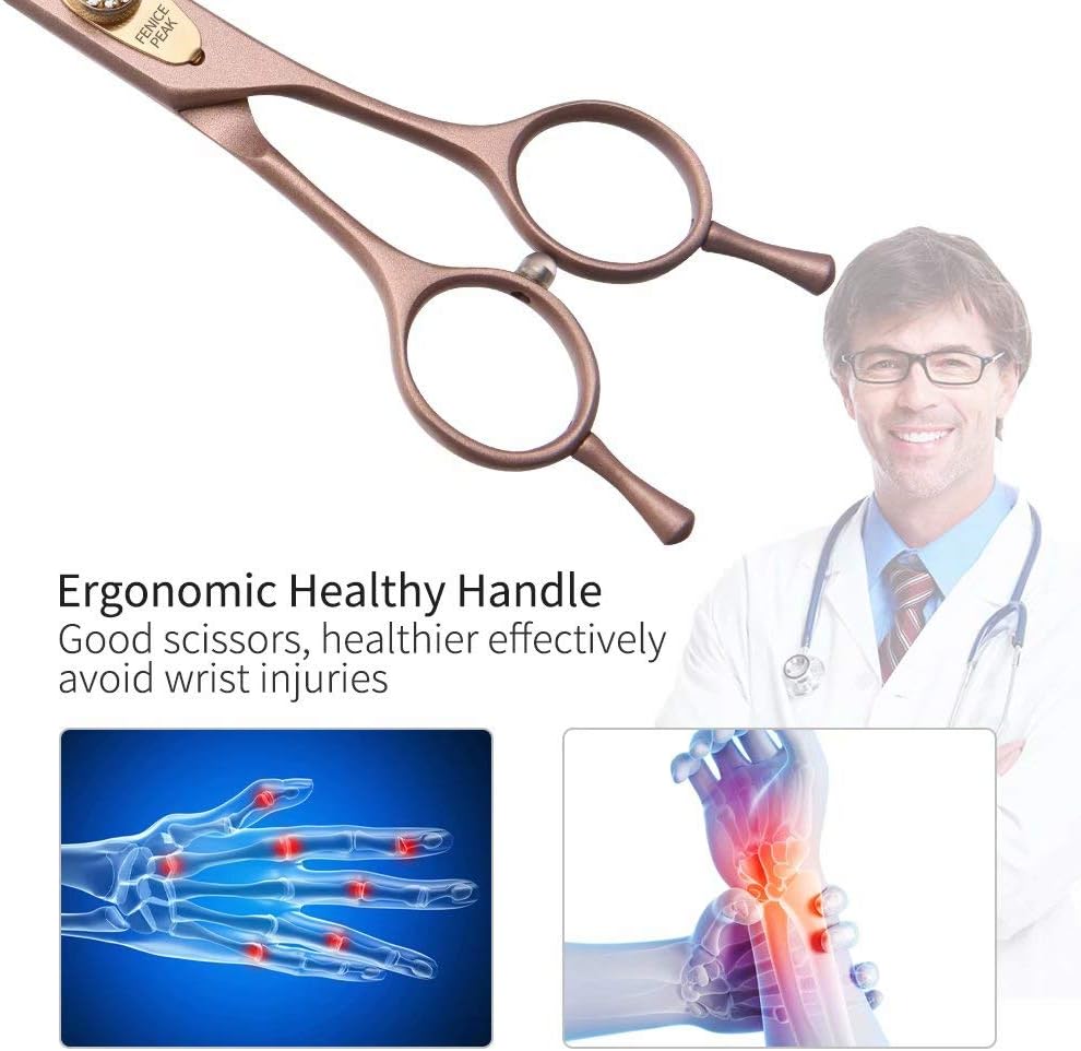 Fenice Peak Professional Curved Dog Grooming Scissors 7'' Rose Gold 440C Stainless Steel Pet Cutting Shears Safety Trimming Shearing for Dogs Cats