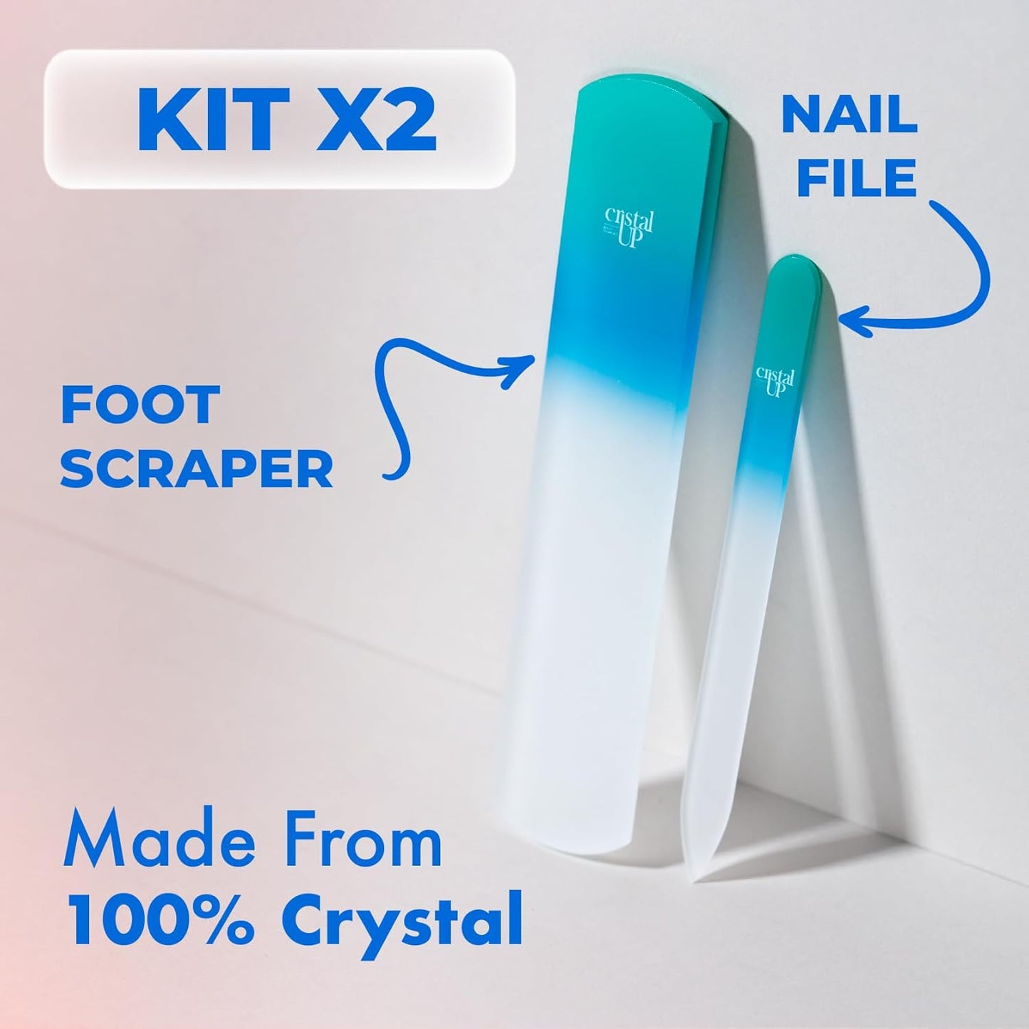 Crystal Nail and Feet Care Kit - 2PC with a Crystal Foot Scraper and Medium Glass Nail File, Durable and Gentle on Nails, Perfect for Home Office and On the Go