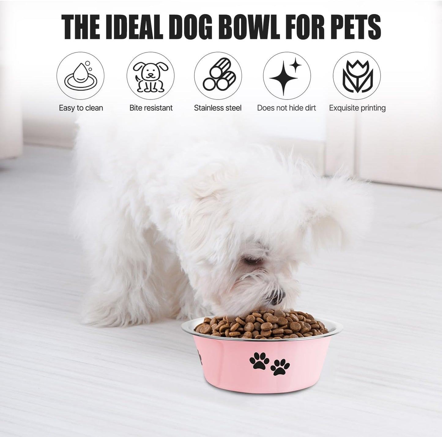 Stainless Steel Dog Bowls, Nonslip Rubber Bottom No Spill Proof Skid Metal Insulated Dog Bowls for Large Medium Small Breed Dogs (Pink, 3.6 Cups/29 OZ)