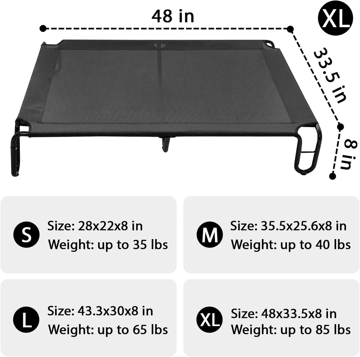 pettycare Elevated Outdoor Dog Bed - Dog Cots beds for Large Dogs XL, Waterproof Raised Dog Bed Easy to Assemble, Cooling Elevated Dog Bed with Teslin Mesh, Durable, Non Slip, Up to 85 lbs,Black