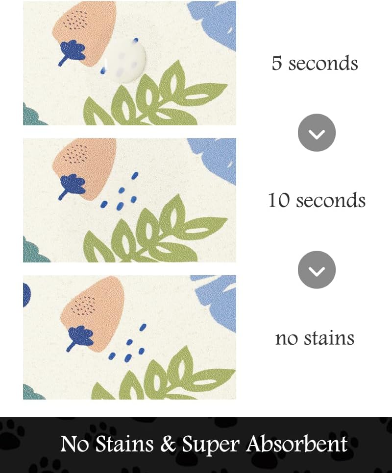 Pet Feeding Mat-Absorbent Dog Mat for Food and Water Bowl-No Stains Quick Dry Water Dispenser Mat-Dog Accessories Pet Supplies-Bowl for Messy Drinkers（LIGHTFLOWERS,17"x34"