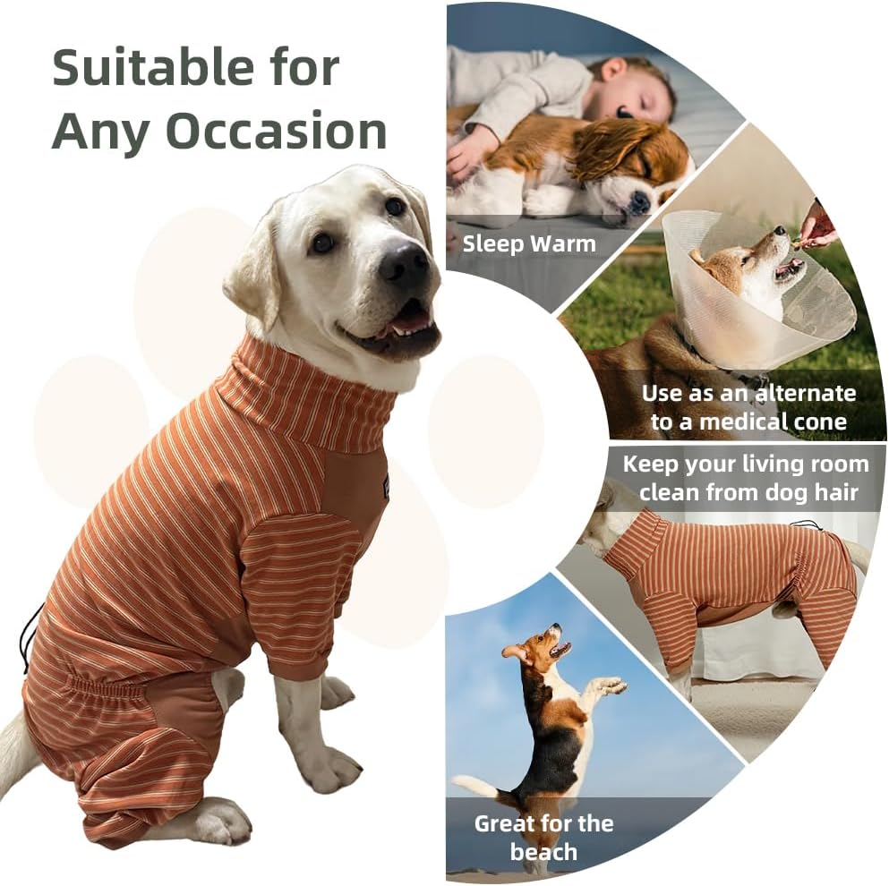 Dog Pyjamas PJS Sweater Clothes and Home Clothing Suitable for Medium to Large Breeds of Dogs, Dog Neutering Suits, Extra-Large Stretch Fabric, Four-Legged (Thickened Orange Stripes, 3XL)
