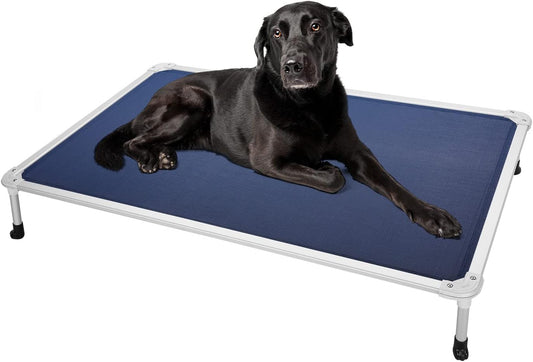 Veehoo Chew Proof Elevated Dog Bed - Cooling Raised Pet Cot - Silver Aluminum Frame and Durable Textilene Mesh Fabric, Unique Designed No-Slip Feet for Indoor or Outdoor Use, Blue, X-Large, CWC2003