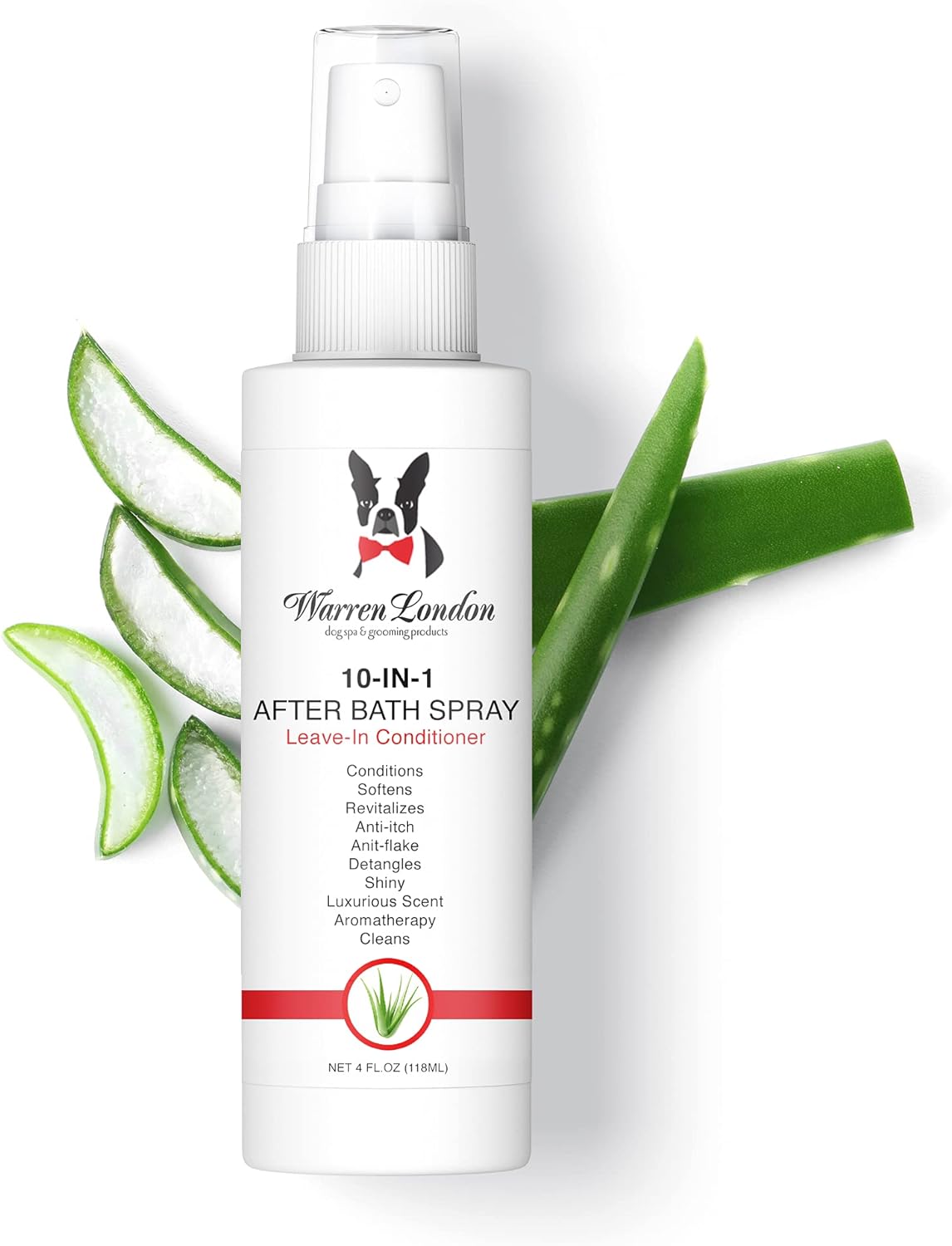Warren London 10-in-1 After Bath Dog Spray | Leave-in Conditioner & Detangler for Dogs | Aloe Vera, Silk Amino Acids & Green Tea | Fresh Scent | 4oz Travel Size | Made in USA