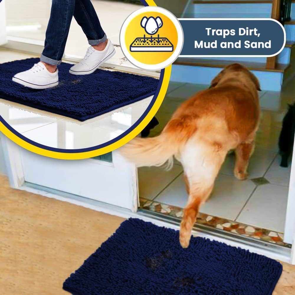 Muddy Mat® Original Dog Door Mat for Muddy Paws, Super Absorbent Microfiber, Non-Slip Washable Pet Rug, Quick Dry Chenille Entryway Carpet, Machine Washable Indoor Outdoor mat, Navy Blue 24"x96"