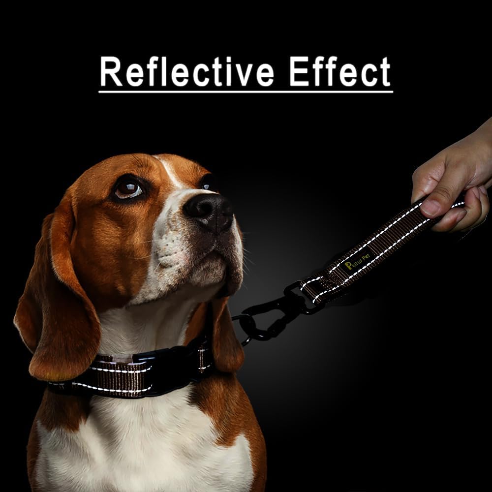 PLUTUS PET Short Dog Leash, Reflective Nylon Padded Handle, Strong Traffic Leash with Carabiner Clip, Perfect for Large or Medium Dogs (10”，Chocolate)