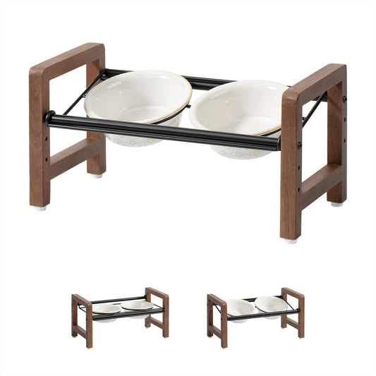 6.3inch Ceramic Adjustable Raised Double Bowls Set with Stand, 3 Heights Elevated, 2 Placement Options,Food and Water Bowls for Adult Cat Small and Medium Dog(Reactived Glaze -White)