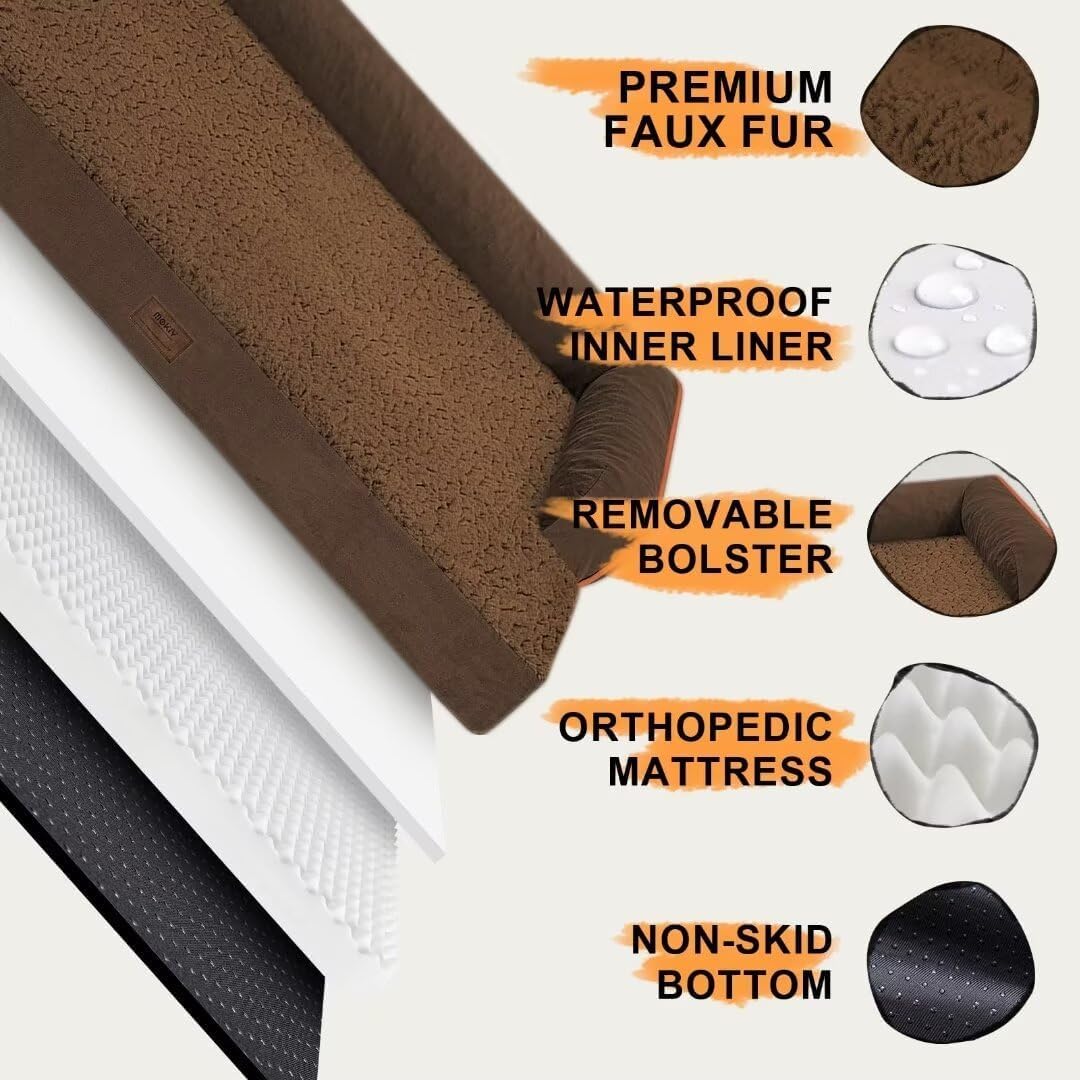 Small Dog Bed Waterproof Orthopedic Dog Beds for Medium Sized Dogs Comfy Pet Cat Bed with Sides, Washable Removable Cover